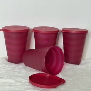 Tupperware Burgundy Cups with Lids